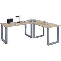 VCM Lona hoekbureau 160x160x80 cm U-frame Sonoma eiken decor, zilverkleurig.