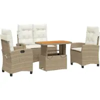 vidaXL 4-delige Tuinset met kussens poly rattan beige