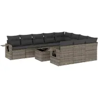 vidaXL 11-delige Loungeset met kussens poly rattan grijs