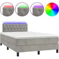 Syfax Boxspring met matras en LED fluweel lichtgrijs 120x190 cm