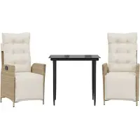 vidaXL 3-delige Tuinset met kussens poly rattan beige