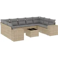 vidaXL 10-delige Loungeset met kussens poly rattan beige