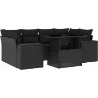 vidaXL 7-delige Loungeset met kussens poly rattan zwart