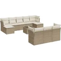 vidaXL 11-delige Tuinset met kussens poly rattan beige