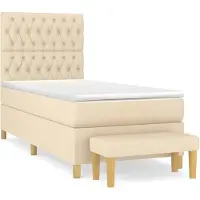 vidaXL Boxspring met matras stof crèmekleurig 90x200 cm