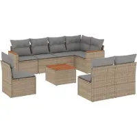 vidaXL 9-delige Loungeset met kussens poly rattan gemengd beige