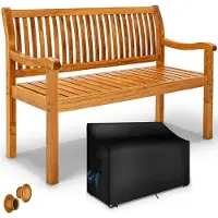 Tillvex Houten Tuinbank Weerbestendig 125 cm met hoes | Massief Houten Parkbank | Balkonbank voor 2-3 Personen | Zitbank met een Draagvermogen van 320 kg | Houten Tuinmeubelen (Lichtbruin, 125 cm)