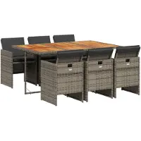 vidaXL 7-delige Tuinset met kussens poly rattan grijs