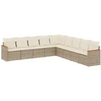 vidaXL 9-delige Loungeset met kussens poly rattan beige