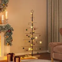 Prolenta Maison Exclusive - Metalen kerstboom met houten voet, zwart, 150 cm