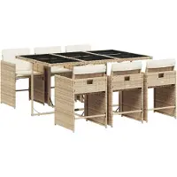 vidaXL 7-delige Tuinset met kussens poly rattan beige