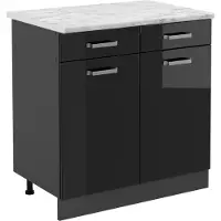 Vicco Keukenonderkast R-Line Zwart hoogglans 80 cm WB Marmer, Model 46937