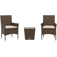 vidaXL 3-delige Bistroset met kussens poly rattan en glas bruin