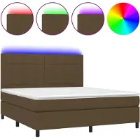 vidaXL Boxspring met matras en LED stof donkerbruin 160x200 cm