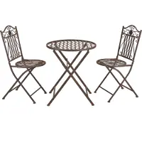 En.casa Bistroset Biella metaal tuintafel met 2 tuinstoelen bruin