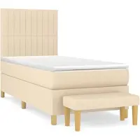 vidaXL Boxspring met matras stof crèmekleurig 100x200 cm