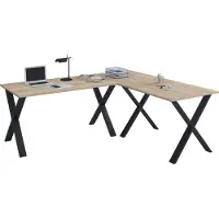 VCM Lona hoekbureau 160x160x80 cm X-frame Sonoma eiken decor, zwart.