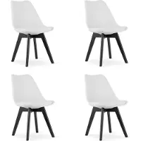 TEXTILOMANIE Set van 4 Stoelen MARK – Wit, Zwarte Poten, Kunststof Zitting met Kunstlederen Kussen, Strak Design, Ergonomisch, Geschikt voor Keuken, Eetkamer, Kantine en Werkruimte, Max. 120 kg