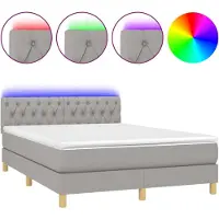 Syfax Boxspring met matras en LED stof lichtgrijs 140x200 cm