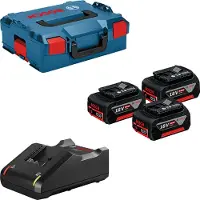 Bosch Batterijen en oplader - - GBA 18V 5.0Ah - 3 batterijen - Snellader GAL 18V-40 - L-BOXX behuizing