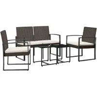 vidaXL 5-delige Tuinset met kussens polypropeen rattan bruin