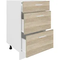 VCM Esilo keuken onderkast 50 cm 3 ladeswit, eik decor.