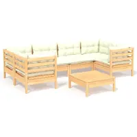vidaXL 7-delige Loungeset met crèmekleurige kussens grenenhout