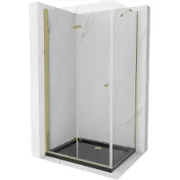Mexen Lima inklapbare douchecabine 90 x 100 , transparant, goud + Flat douchebak, zwart - 856-090-100-50-00-4070G