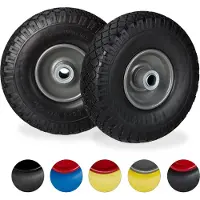 Relaxdays steekwagenwiel set van 2 stuks - rubberband - bolderkar - 100 kg - stalen velg Zwart-grijs