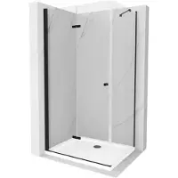 Mexen Lima inklapbare douchecabine 100 x 110 , transparant, zwart + Flat douchebak, wit - 856-100-110-70-00-4010B