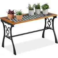 Relaxdays tuintafel rechthoek - buiten - 58 x 98 x 47 cm - hout - gietijzer - balkontafel