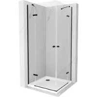 Mexen Roma Duo douchecabine draaibaar 90 x 90 , transparant, zwart + vlakke douchebak - 854-090-090-70-02-4010B