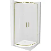 Mexen Rio halfcirkelvormige douchecabine 90 x 90 , matglas, goud + Flat douchebak, wit - 863-090-090-50-30-4110G