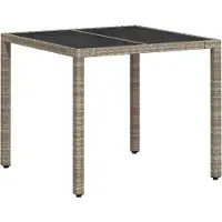 vidaXL Tuintafel met glazen blad 90x90x75 cm poly rattan lichtgrijs