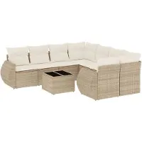 vidaXL 9-delige Loungeset met kussens poly rattan beige