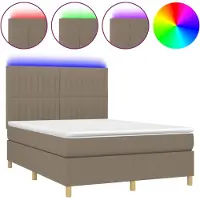 vidaXL Boxspring met matras en LED stof taupe 140x200 cm