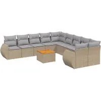 vidaXL 11-delige Tuinset met kussens poly rattan beige