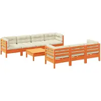 vidaXL 8-delige Loungeset met kussens massief grenenhout wasbruin