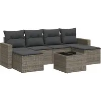 vidaXL 7-delige Loungeset met kussens poly rattan grijs