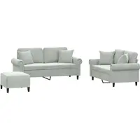 vidaXL 3-delige Loungeset met kussens fluweel lichtgrijs
