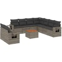 vidaXL 10-delige Loungeset met kussens poly rattan grijs