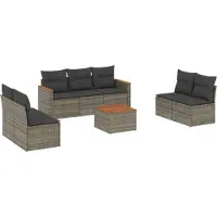 vidaXL 8-delige tuinmeubelset met kussens, grijs, polyrotan