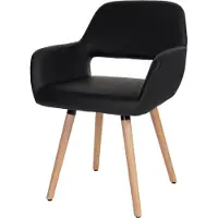 Mendler Eetkamerstoel -A50 II, keukenstoel, retro jaren 50 design ~ kunstleer, zwart, lichtgekleurde poten