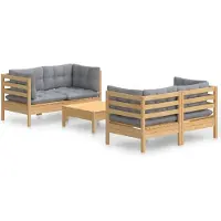 vidaXL 5-delige Loungeset met grijze kussens grenenhout