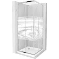 Mexen Rio vierkante douchecabine 70 x 70 , witte strepen, chroom + Flat douchebak, wit - 860-070-070-01-20-4010
