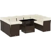 vidaXL 10-delige Loungeset met kussens poly rattan bruin
