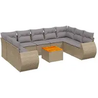 vidaXL 10-delige Loungeset met kussens poly rattan beige
