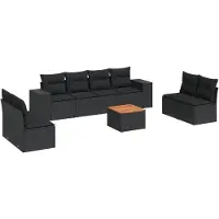 vidaXL 9-delige Loungeset met kussens poly rattan zwart