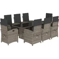 vidaXL 9-delige Tuinset met kussens poly rattan grijs