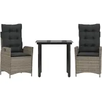 vidaXL 3-delige Tuinset met kussens poly rattan grijs